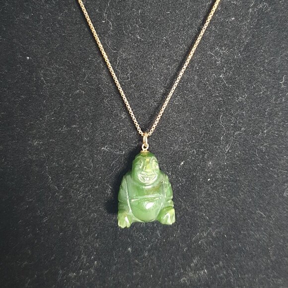 Vintage 45 Carats Genuine Canadian Nephrite Jade Happy Buddha Pendant - Picture 9 of 10